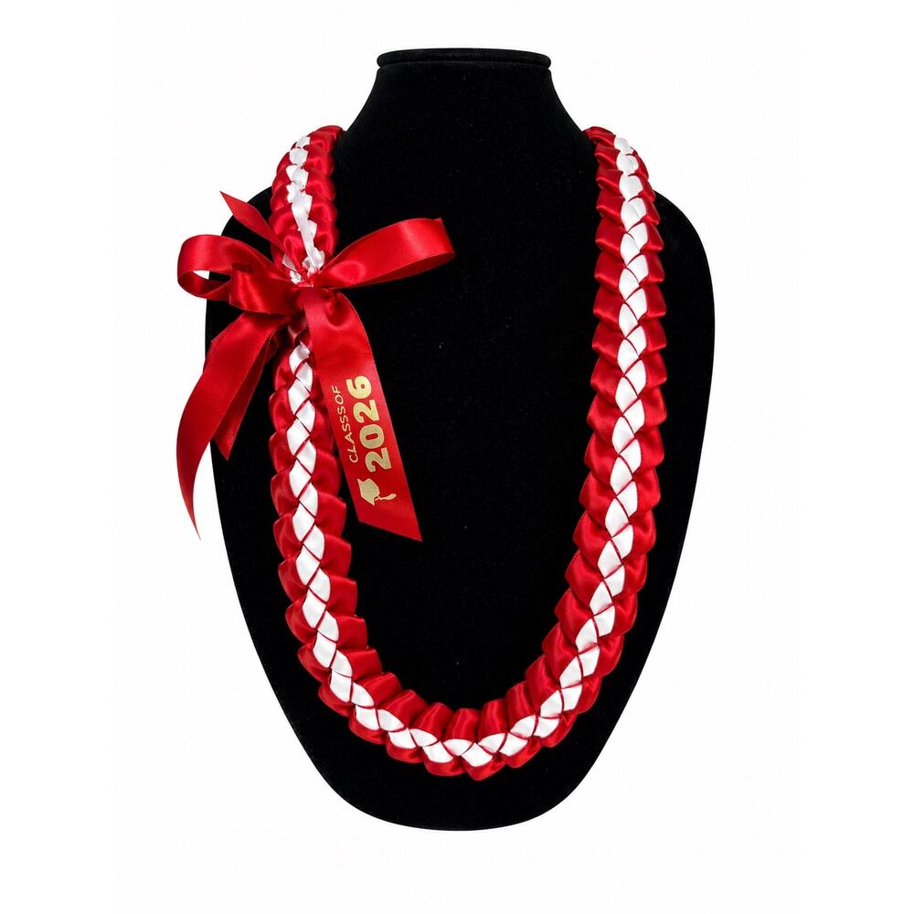 Class of 2026 Graduation Lei, Red and White Ribbon Lei, Custom Graduation lei
